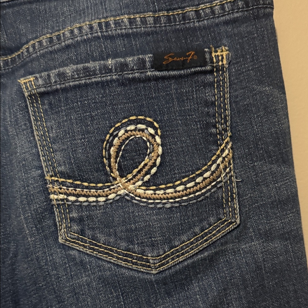 Seven7 Women’s Cuffed Distressed Deep Blue Cropped Jeans – Size 10 - Picture 12 of 16